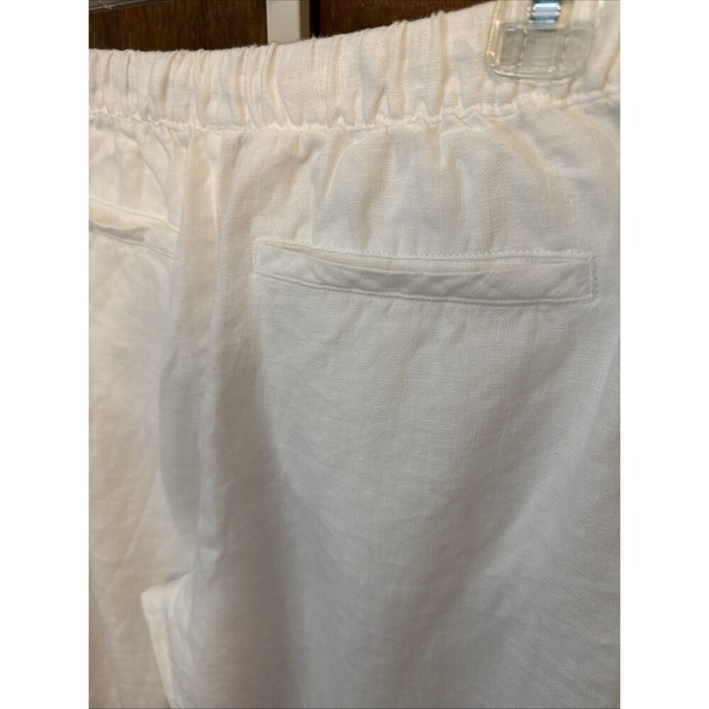 100% Linen Pants Garnet Hill Cropped Wide Leg Women's 10 White Beach Coastal - Picture 4 of 7